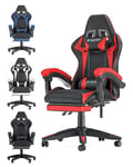 bigzzia Chaise Gaming,Ergonomique PU Cuir Chaise Bureau,Hauteur Réglable,avec Lombaire&Appui-Tête Appui,Dossier Inclinable à 155°,Fauteuil Gaming Adultes Enfants (Rouge, avec Repose-Pieds)