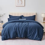 Aisbo King Size Duvet Covers Set Navy Blue - 3Pcs Bedding Set Kingsize Soft Brushed Microfiber Quilt Cover with 2 Pillowcases