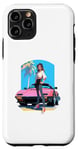 Coque pour iPhone 11 Pro Fille de style anime et manga devant une voiture de sport rose