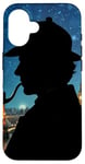 Coque pour iPhone 16 Silhouette de Sherlock Holmes à Londres Nuit