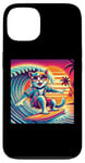 Coque pour iPhone 13 Chat amusant surfeur hawaïen coucher de soleil tropical paradis surfeur