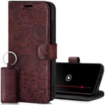 SURAZO Étui de Protection pour Samsung Galaxy S24 FE - Pliable en Cuir véritable - avec Aimant, Compartiment pour Cartes, Protection RFID - Étui à Rabat en Cuir (Motif Floral Bordeaux)