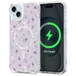 CYRILL by Spigen UltraSheer Mag Case Print to Made (P2M) Designed for iPhone 15 (2023) [Compatible with MagSafe] - Ditsy Violet