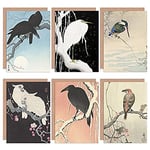 Artery8 Ohara Koson Japanese Crossbill Crow Cockatoo Kingfisher Heron Crows Fine Art Greeting Card Pack of 6