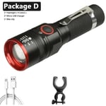 Package D No battery XM-L-Lampe de poche LED T6, aste par USB, batterie 18650, torche, 3000 strada, aluminium, étanche, 3 modes, lanterne pour cyclisme, camping, Litwod ""Nipseyteko