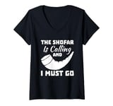 Womens The Shofar Is Calling And I Must Go Jewish New Year Holiday V-Neck T-Shirt