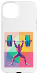 Coque pour iPhone 15 Plus Musculaire Guy Overhead Pressing a Massive Barbell