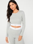 Calvin Klein Long Sleeve Crop Top - Grey, Grey, Size Xl, Women