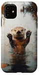 Coque pour iPhone 11 Loutre De Mer Mignonne Sur Sarcelle Solide. Minimaliste