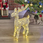 URBNLIVING Light Up LED Reindeer Stags, 45cm Illuminated Christmas Decoration Ornament Figurines, Battery Powered 3xAA Christmas Display Decor (White with Glitter)