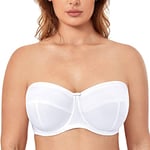 DELIMIRA Femme Soutien Gorge sans Bretelles Grande Taille avec Armature Bandeau Non Rembourré Antiglisse Blanc 95D