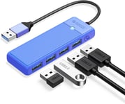 Hub USB, 4 Ports USB 3.0 Data Hub, Adaptateur USB Ultra Finb, Multiport USB pour PC, MacBook, Mac Pro/Mini, HDD Mobile, Surface Pro, XPS, PS4/PS5, Lecteur Flash, Câble de 15cm, Bleu