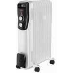 CRAZYCHIC - Radiateur Bain d'Huile Electrique 2000W - Chauffage d'Appoint Mobile Portable - Thermostat Réglable - Blanc