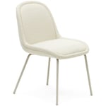 Chaise Aimin en bouclette blanche et pieds en acier peint beige mat - Kave Home