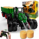 PENGBU RC Tracteur Telecommandé Enfant, 2.4Ghz Tracteur Telecommande, Tracteur Télécommandé avec Lumière, Tracteur Radiocommandé Jouet, Tracteur Jouet Enfant 2 3 4 5 6 7 8 Ans, Cadeaux Halloween Noël