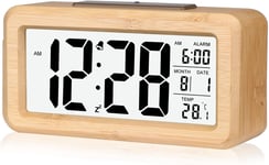 Réveil À Piles,Radio Reveil Bois,Avec Grand Écran Lcd Date Et Température Avec Fonction Snooze Et Veilleuse,Horloge Digitale,Pour Chambre Bureau Voyage