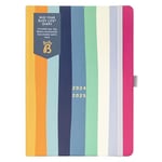 Busy B - Agenda Busy Life mi-année Août 2024 à Août 2025 - Rayures - Planificateur semainier A5 format de poche avec porte-stylos, fermeture élastique et pochettes de rangement