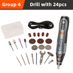 Mini perceuse électrique sans fil,outil à distance pliable USB 21000 mini perceuse Dremel stylo à graver électrique USB mini perceuse sans fil avec accessoires ensemble de bricol - Type Drill 24pcs