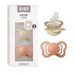 BIBS Couture Soother 2-Pack, BPA Free Dummy Pacifier, Orthodontic Nipple. Silicone, Size 2 (6-18 Months), Vanilla/Peach