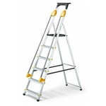 Escabeau 6 marches duramp sécurisé avec rampes, tablette porte-outils, marchepied pliable aluminium, hauteur plateforme 119cm, garantie 5 ans Hoström