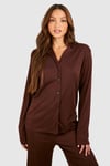 Womens Tall Rib Jersey Wide Leg Pajama Trouser - Brown - 14, Brown