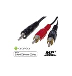 Cable AUXILIAIRE RCA => JACK 3.5mm STEREO AUX IN 1.2m pour voiture iPod iPhone