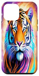Coque pour iPhone 12 mini Tigre du Bengale fantastique entouré de couleurs vives et d'étoiles