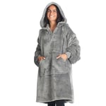 Kanguru Fluffi Loft Kangurone Couverture Polaire, Sweat a Capuche femme, Pull Plaid, Poncho, Cadeau femme, Pull femme, Plaid a capuche, Effet Fourrure, Plaid Gris, Taille Adulte 95 x 95 cm