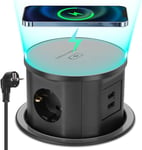 Multiprise, Prise Rétractable, 2 Usb A, Prise De Table À 3 Compartiments, Multiprise Avec Chargeur Sans Fil 15 W, Prise Intégrée Pour Plan De Travail, Cuisine, Maison, Bureau, 3680 W/16 A, Câble