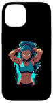 Coque pour iPhone 14 Blue Hair Dark Skin Fitness Modèle Posant Illustration