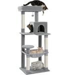 Arbre à Chat en Bois, Tour de Chat Moderne, avec Griffoirs Sisal, Condo Confortable et Grand Hamac, 143cm, Gris - Pawz Road