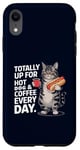 Coque pour iPhone XR Totally Up For Hot Dog & Coffee Every Day Funny Cat Humour