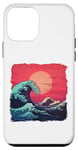 Coque pour iPhone 12 mini Rouge ciel orange soleil sur vagues turbulentes style rétro Hokusai