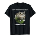 Save The Environment Eat Plastic Funny Cute Cat Meme T-Shirt