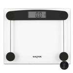 Salter 9208 BK3R Glass Bathroom Scale – Electronic Digital Bodyweight Scale, 180kg/28st 8lb, LCD Easy To Read Display, Step On Instant Reading, Compact Clear Design, Includes Carpet Feet & Battery