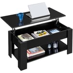 Yaheetech Table Basse avec Plateau Relevable en Pin Compartiment Caché Table de Salon Moderne Revêtement Laqué 98 x 50 x 42 cm Noir