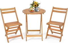 3 PCS Salon de Jardin Pliant 2 Chaises 1 Table en Bois d'AcaciaTable et Chaise d'Extérieur pour Jardin et Terrasse