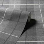 Hessian Country Tartan Check Textured Charcoal Grey 294900 Arthouse Wallpaper