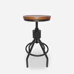 Tabouret de bar industriel en bois et métal réglable à vis Skiv