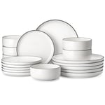 MALACASA 18 Piece Porcelain White Dinner Set with Black Rim, Chip Resistant Plates and Bowls Set Modern Round Dinnerware Sets Tableware, Dishwasher & Microwave Safe, Series Luna