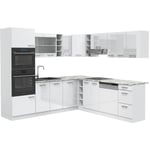 Vicco - Cuisine en angle R-Line, blanc brillant/blanc, 237 x 60 cm , pt Marbre