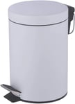 HOMION 3L Litre Round Pedal Bin Stainless Steel Toilet Bath Bathroom Kitchen Bin with Inner Bucket 3 Liter (White)