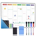 POPRUN Weekly Planner Whiteboard A3 Family Calendar for Wall & Fridge, Self Adhesive White Board Calendar Planner, Family Schedule Planner with Time Slots, Weekly Meal Planner Board Wipeable- 42x28 cm