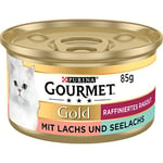 Gourmet Gold Ragout Duetto Lot de 12 boîtes de Nourriture Humide pour Chat au Saumon et au Lieu Noir, 12 x 85 g