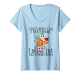 Womens That's what I do I read books I drink tea owl V-Neck T-Shirt