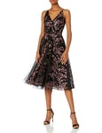 Dress the Population Women's Courtney Sleeveless Veiled Fit & Flare Midi Dress, Fuchsia Multi, XX-Large