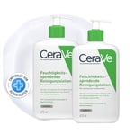 CeraVe Crème Lavante Hydratante | 2 x 473ml | Crème Lavante Hydratante 24h Visage & Corps à l'Acide Hyaluronique pour Peaux Normales à Très Sèches