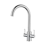 Ibergrif M22140 - Robinet de cuisine, Rotation 360°, Robinet d'évier de cuisine chaud et froid à double poignée, Mitigeur Cuisine 2 modes de sortie d'eau, Argent