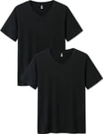 LAPASA Lot de 2 T-Shirts Homme en Micromodal Uni Manches Courtes Maillots de Corps Doux et Confortable M08 Col en V Noir XL