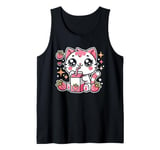 Funny Cat Kawaii Strawberry Milk Cartoon Anime For Women Tank Top